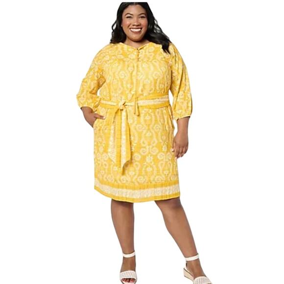 QVC Studio Park Tall Printed Dress Removable Belt Goldenrod NWOT Size 1XT - Picture 1 of 7